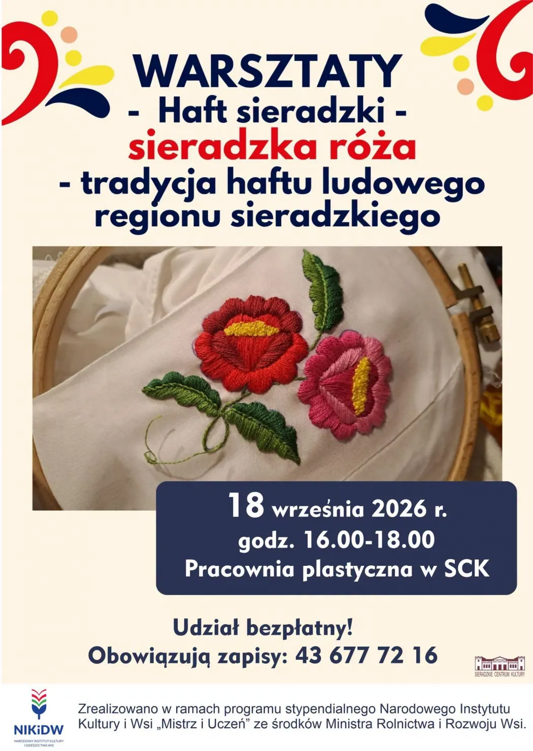 Warsztaty haftu sieradzkiego – poznaj motyw sieradzkiej róży